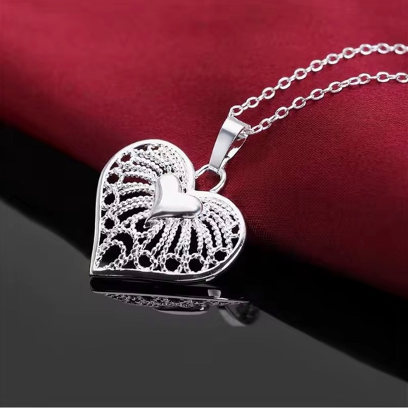 Jewelry - Sterling Heart Filigree Pendant Necklace - Silver